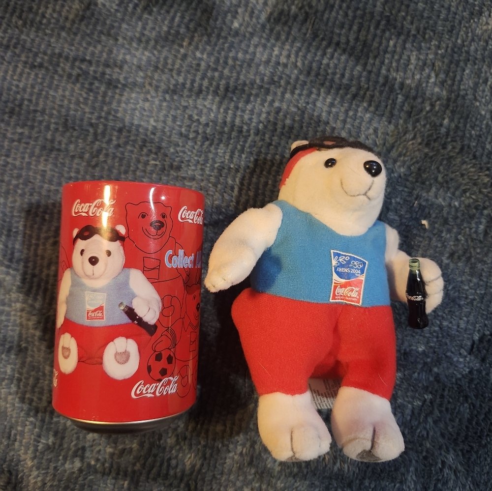 Coca Cola Plush Bear Athens with Red and Blue Attire